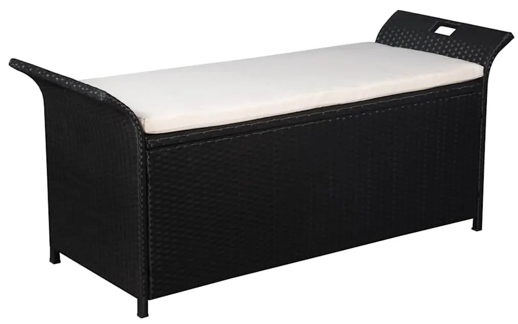 vidaXL Bancă de depozitare cu pernă, negru, 138 cm, poliratan