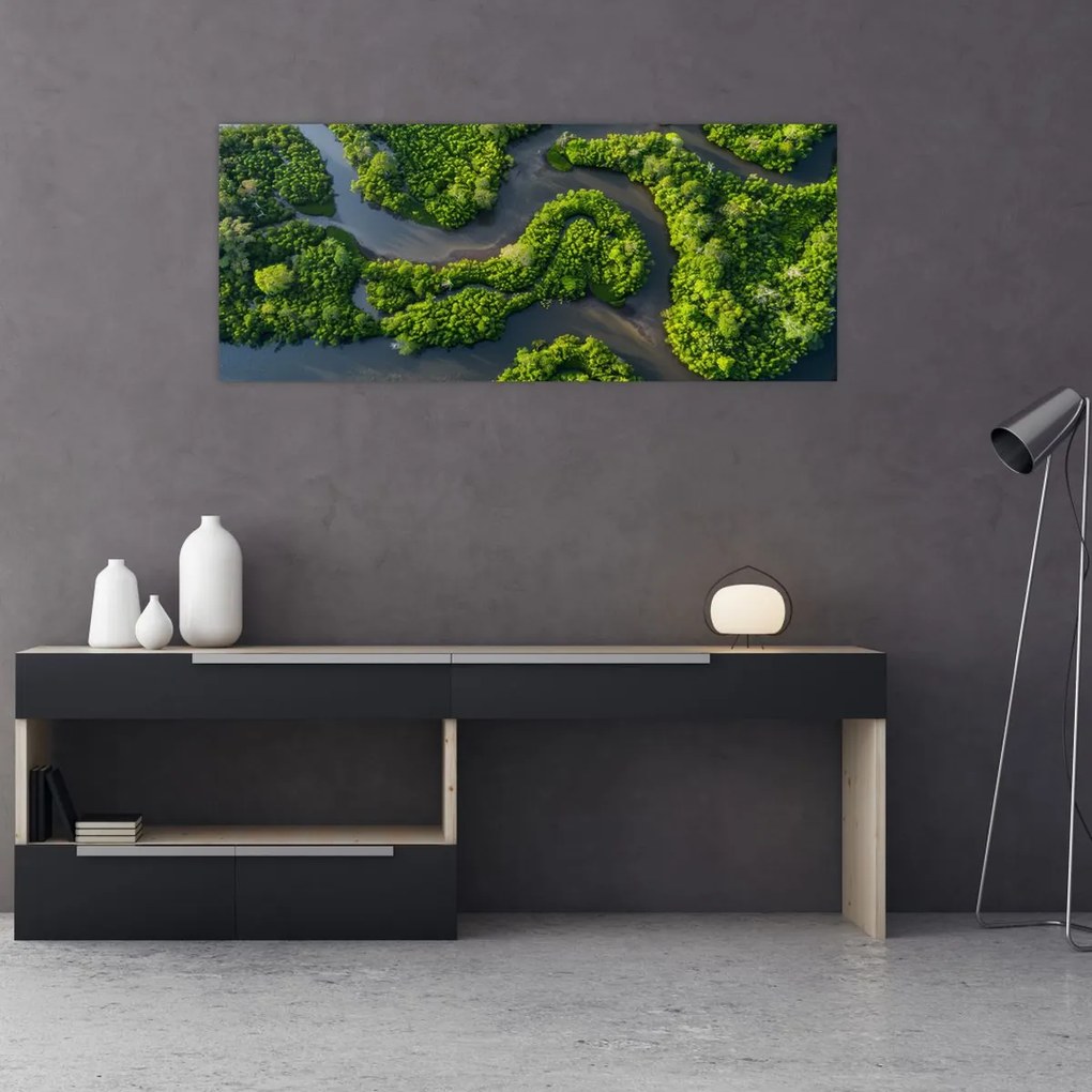 Tablou - Peisaj forestier cu râu (120x50 cm)