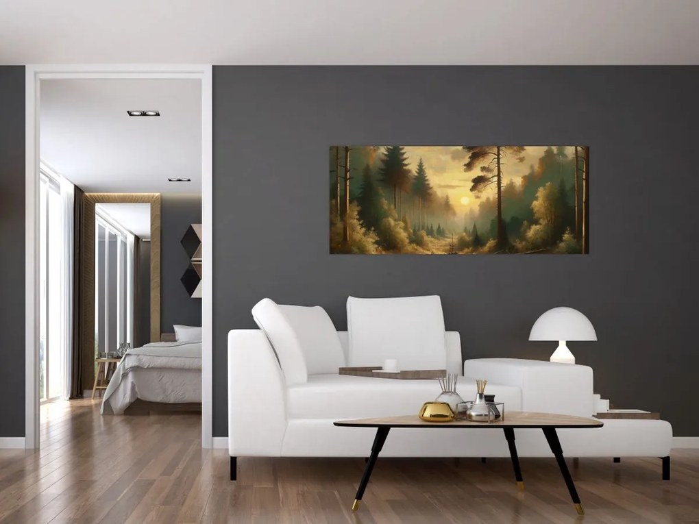 Tablou - Soare strălucind prin pădure (120x50 cm)