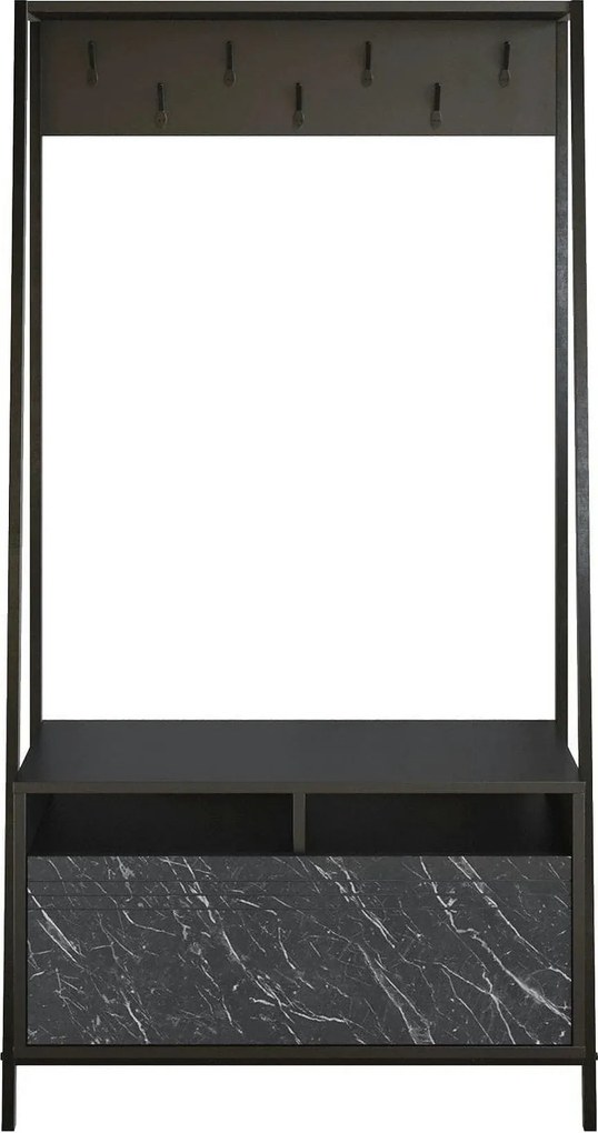 Mobilier hol DEVIN, negru, PAL melaminat/metal, 94x35x180 cm