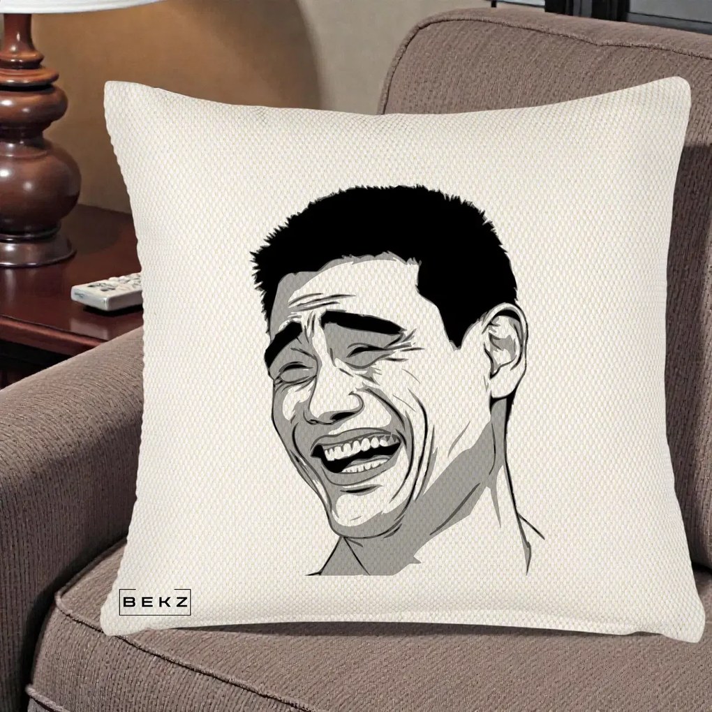 Perna Decorativa Yao Ming Meme, 40x40 cm, Crem Reliefat, Husa Detasabila, Perna Inclusa, BEKZ®