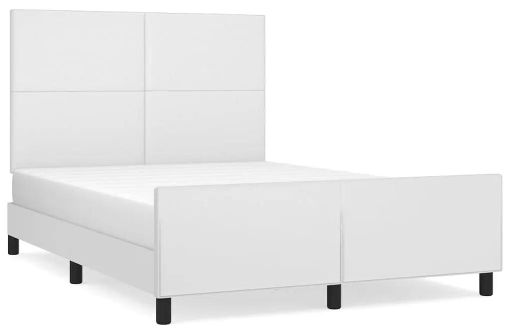 Cadru de pat cu tablie, alb, 140x190 cm, piele ecologica Alb, 140 x 190 cm, Design simplu