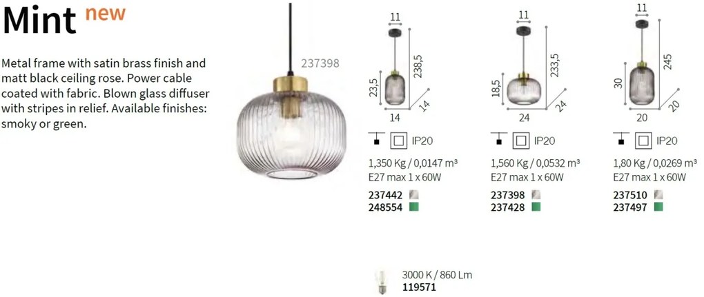 Lustra, Pendul design modern MINT-1 SP1 FUME' 237442 IDL