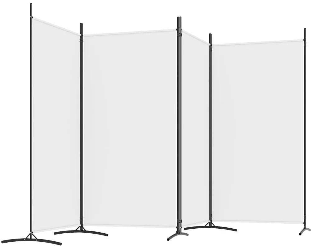 Paravan de camera cu 4 panouri, alb, 346x180 cm, textil