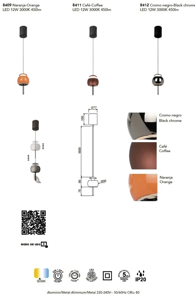 Pendul LED design modern ROLLER cafeniu