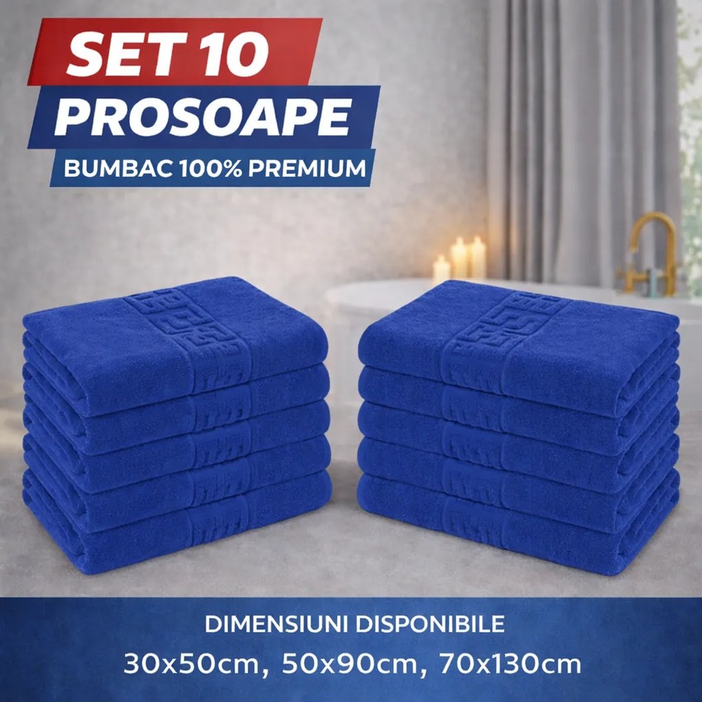 Set 10 Prosoape Baie Premium, Bumbac 100%, 550g/m², Model Greek – Super Absorbante
