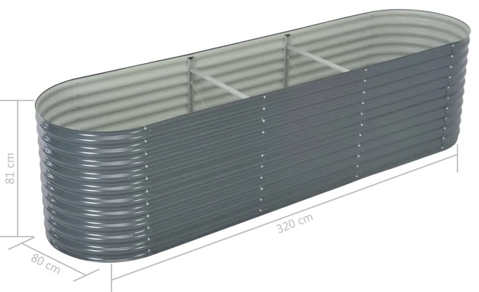 Strat inaltat de gradina, gri, 320 x 80 x 81 cm otel galvanizat 1, Gri, 320 x 80 x 81 cm