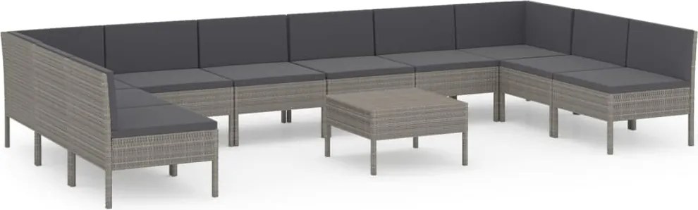 vidaXL Set mobilier de grădină cu perne, 11 piese, gri, poliratan