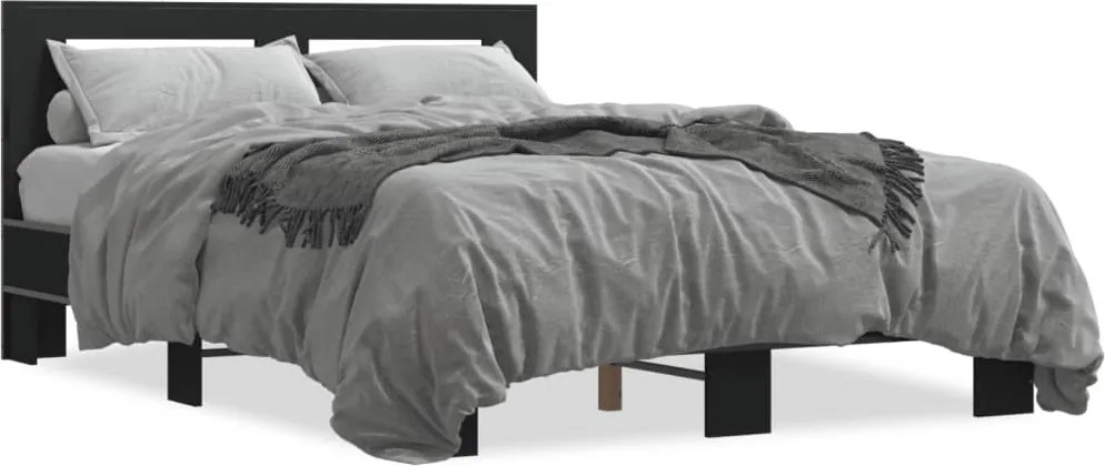vidaXL Cadru de pat, negru, 140x200 cm, lemn prelucrat și metal