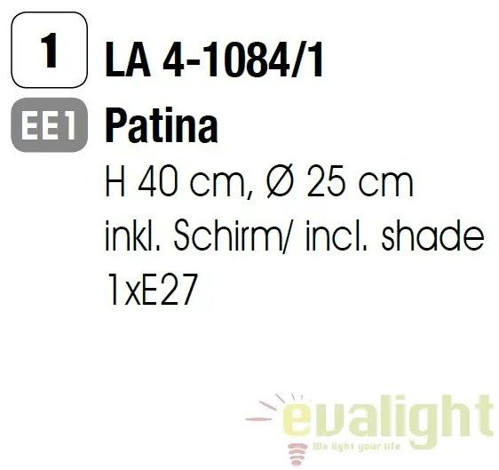 Veioza / Lampa de masa stil clasic H40cm Tonia LA 4-1084/1 Patina OR