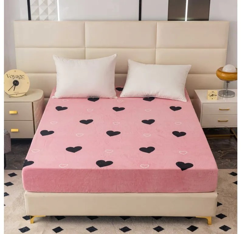 Cearsaf Cocolino microplus cu elastic CORAZON 180x200 cm roz