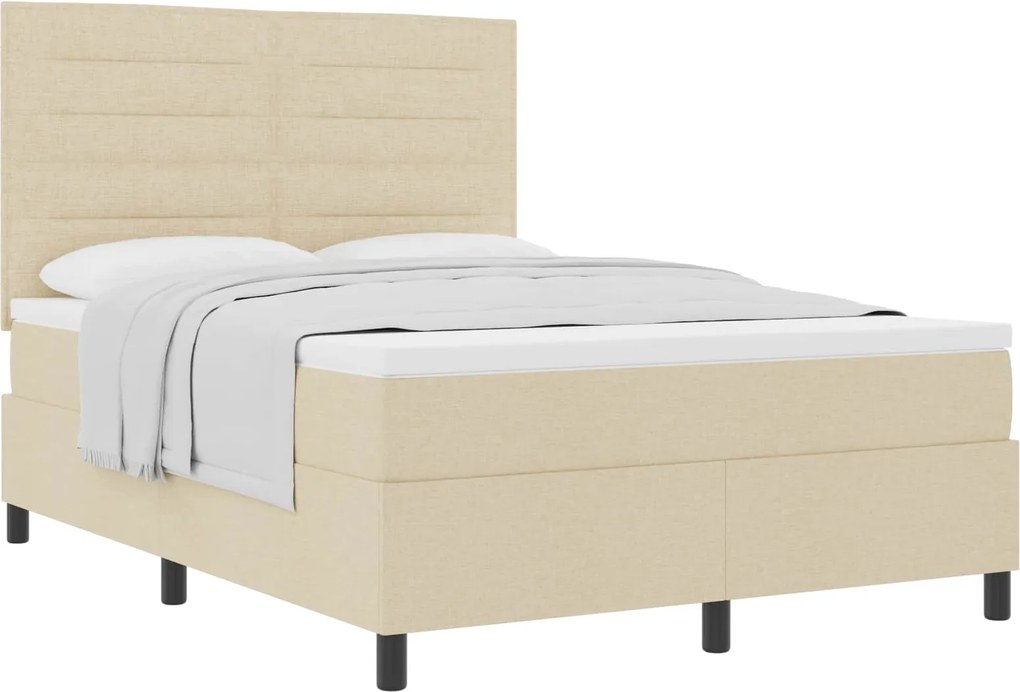 vidaXL Pat cu arcuri cu saltea cu headboard Crem 140 x 190 cm țesătură