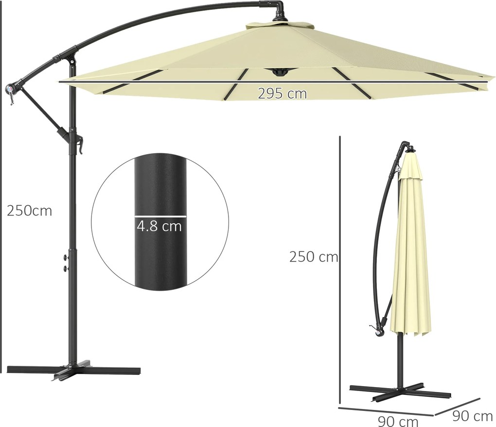 Outsunny Umbrela pentru Gradina Brat Deluxe Inclinabila cu Manivela, Φ3m | Aosom Romania