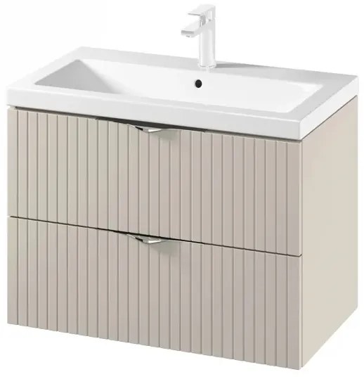 Set dulap baie suspendat 2 sertare si lavoar inclus 80 cm, dulap baie suspendat si dulap baie tip coloana, culoare casmir mat, MDF, Cersanit Tirso