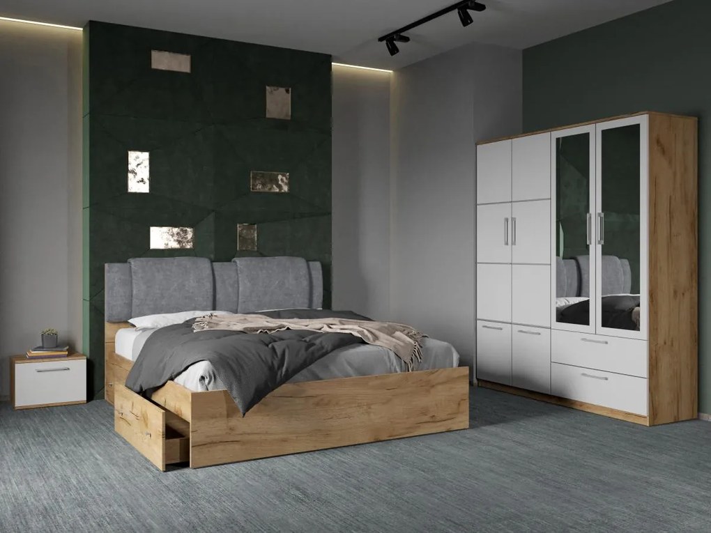 Set mobila dormitor 4 piese Alb/Stejar Adapto C08