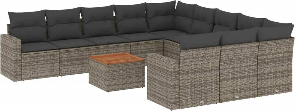 vidaXL Set canapea de grădină cu perne, 12 piese, gri, poliratan