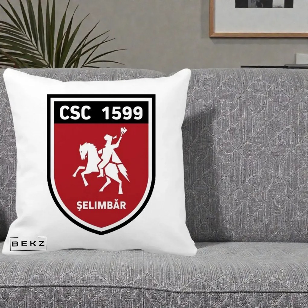 Perna Personalizata CSC 1599 Selimbar Fotbal, 40x40 cm, Alba Mata, Husa Detasabila, Perna Inclusa, BEKZ®