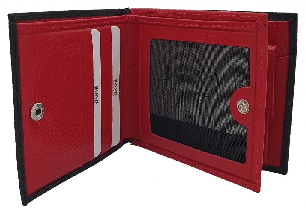 Portofel piele naturala bicolor rosu negru