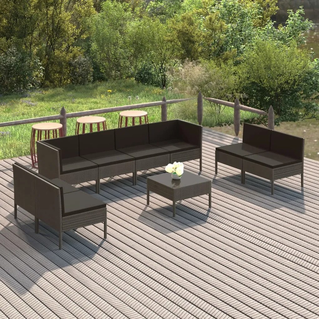 3094362 vidaXL Set mobilier de grădină cu perne, 9 piese, gri, poliratan