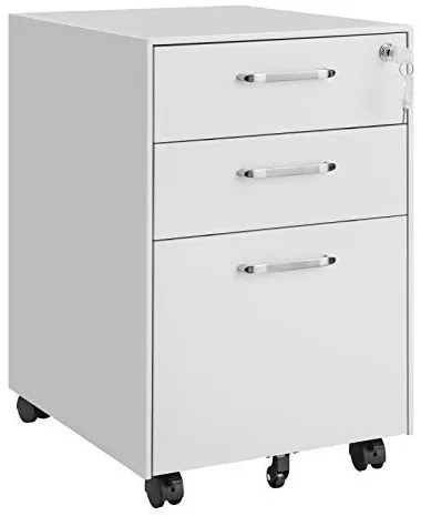 Corp mobil pentru birou / rollbox cu 3 sertare, 48 x 39 x 60 cm, metal, alb, Songmics