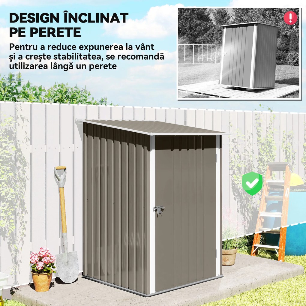 Outsunny Căsuță de Depozitare Unelte cu Acoperiș Înclinat și Încuietoare, Șopron pentru Unelte, 100x103x160 cm, Maro | Aosom Romania