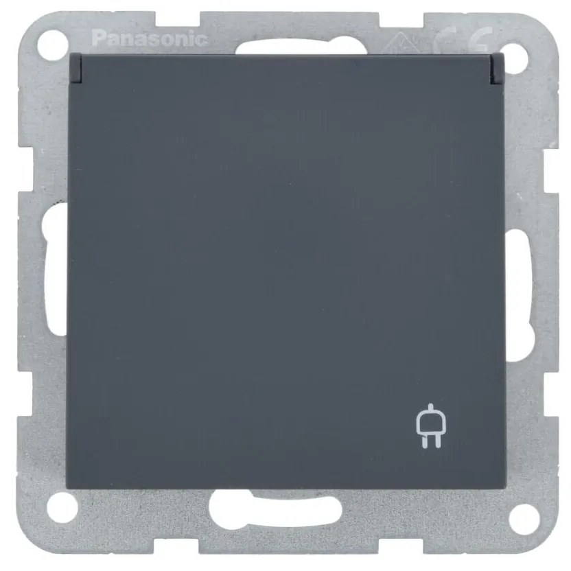 Priza simpla cu impamantare si capac, protectie copii, 16A, IP20, Night, Panasonic Karre Plus 55 Soft Touch