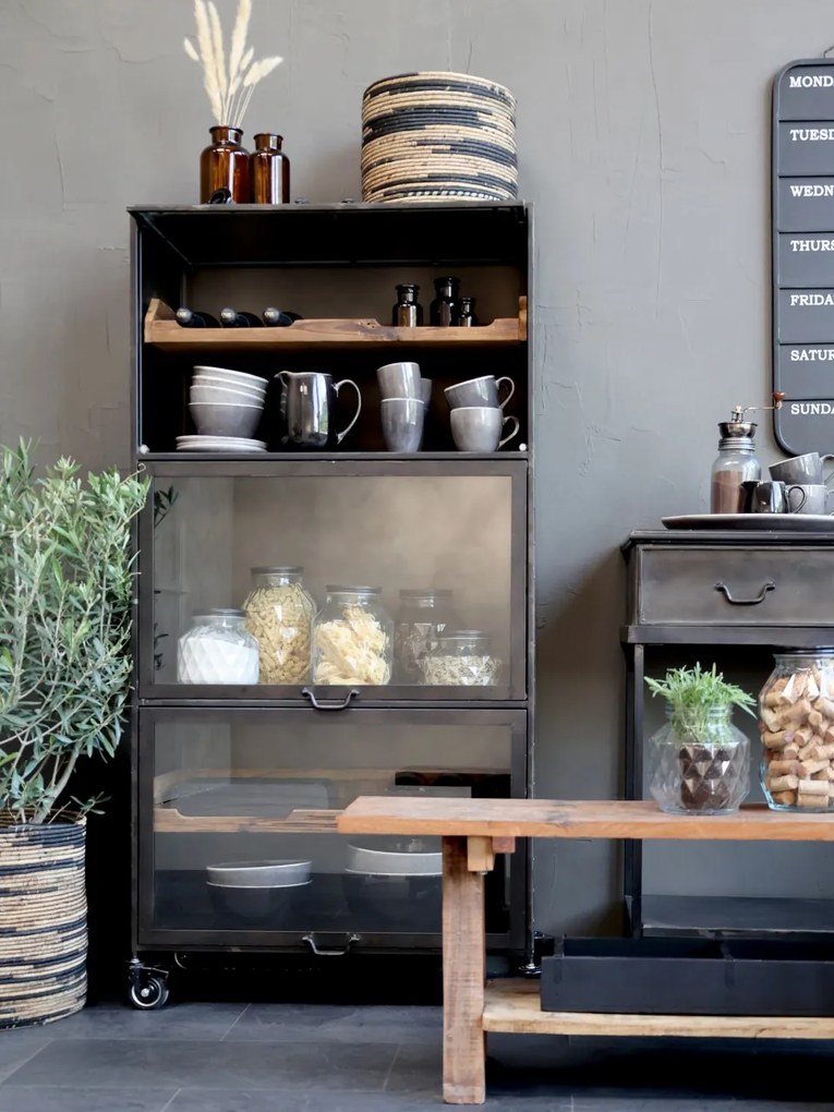 Vitrina din lemn masiv, cu 3 rafturi, aspect rustic
