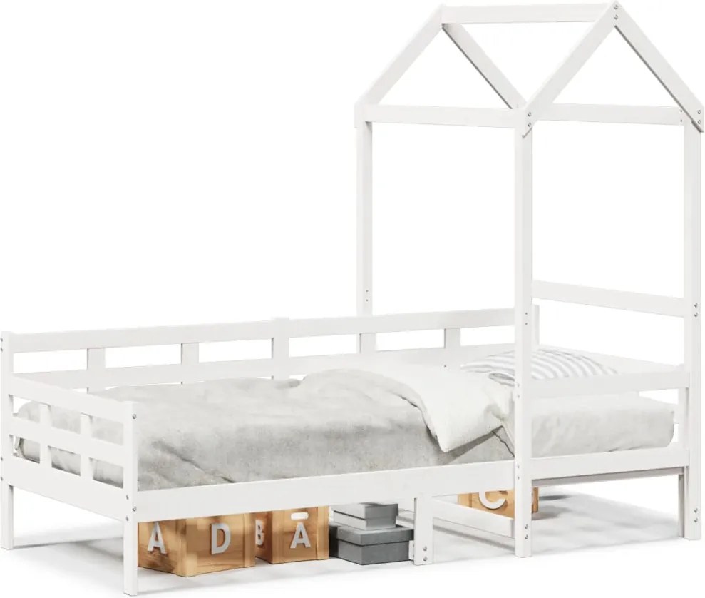 vidaXL Pat de zi cu acoperiș, alb, 80x200 cm, lemn masiv de pin