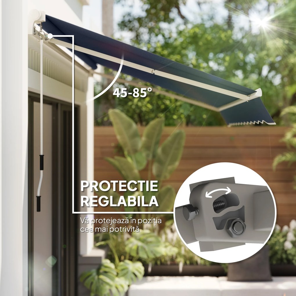 Outsunny 3,6 x 2,5 m Copertină Retractabilă cu Manivelă pentru Terasă, Grădină, Alb Crem | Aosom Romania