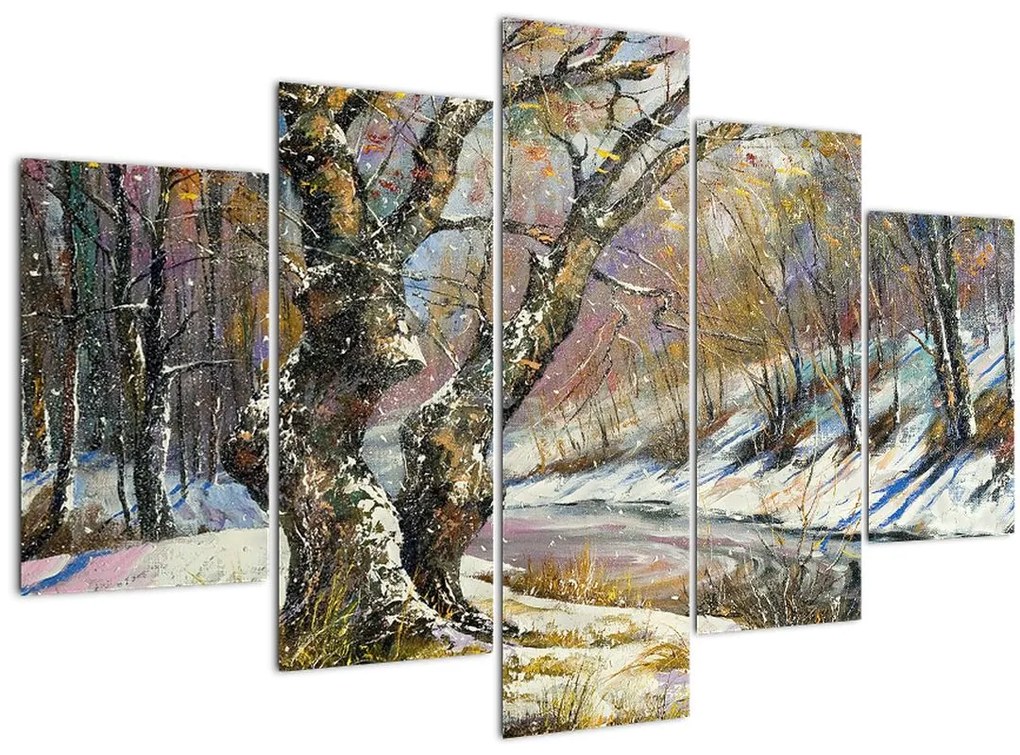 Tablou cu peisaj de iarnă pictat (150x105 cm)