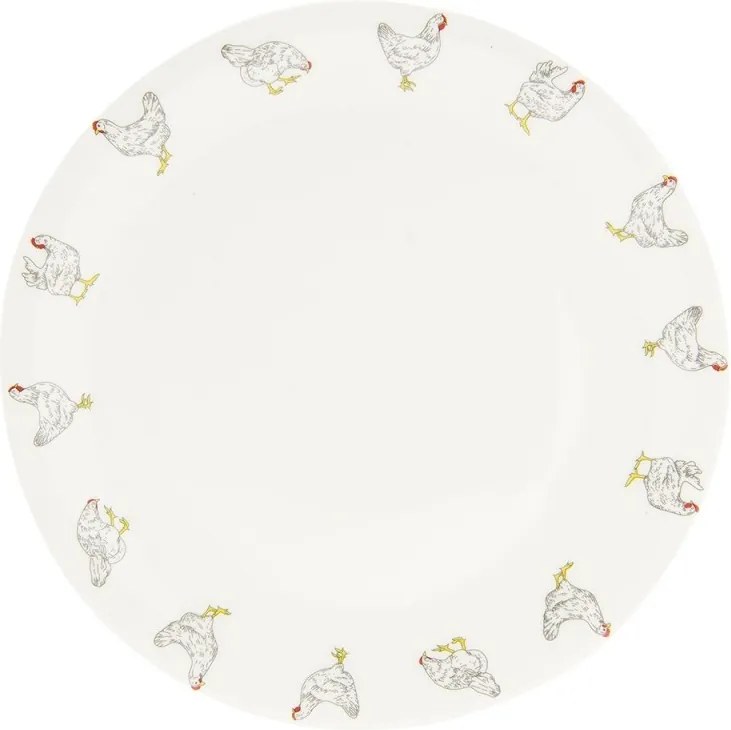 Farfurie Ø 28 cm, din ceramică, bej, model găini