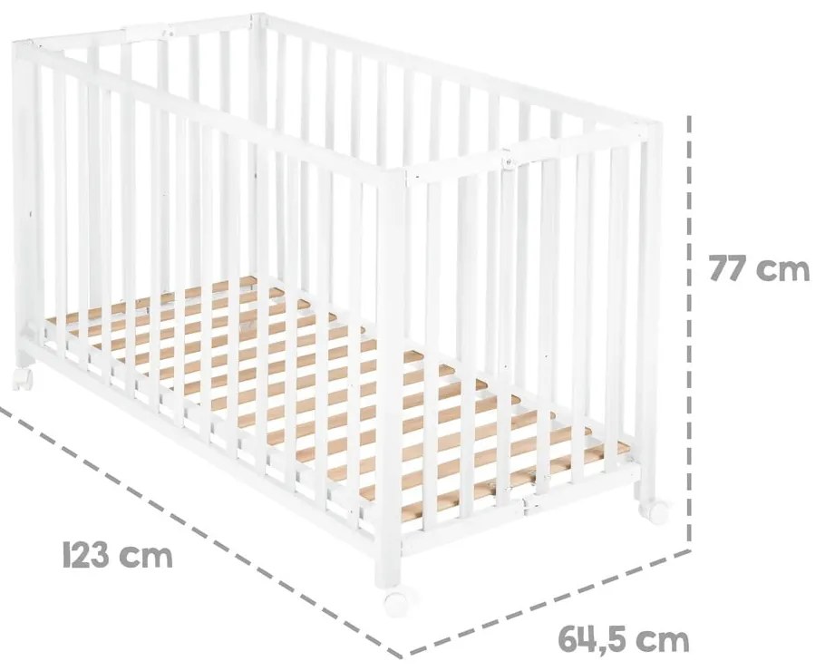 Pătuț pliabil alb cu roți 60x120 cm Fold up – Roba