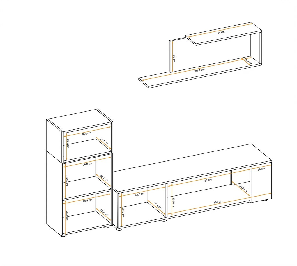 Living, comoda tv +dulapior si raft, alb stejar artisan, 200 cm lungime, modern, Bortis - Bortis Impex