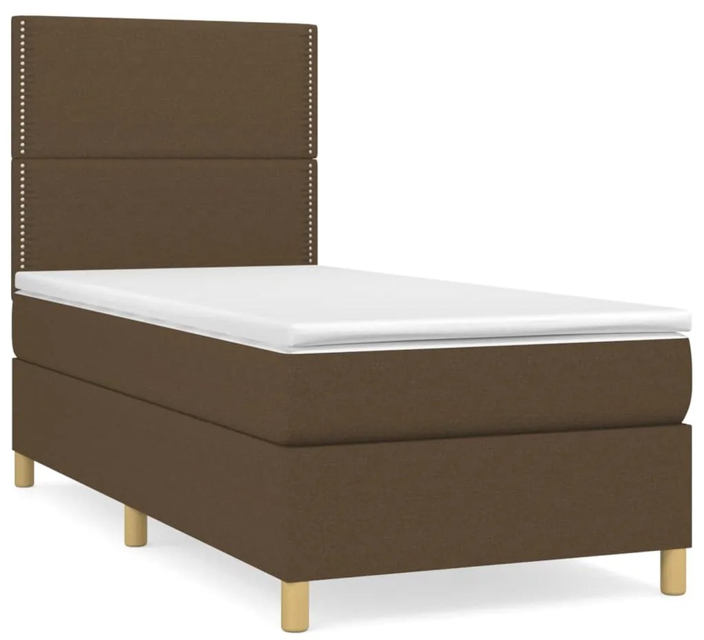 3142212 vidaXL Pat box spring cu saltea, maro închis, 80x200 cm, textil