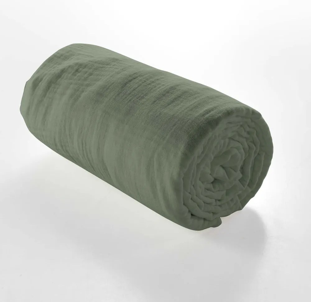 Cearceaf kaki din muselină cu elastic 160x200 cm Angelia – douceur d'intérieur