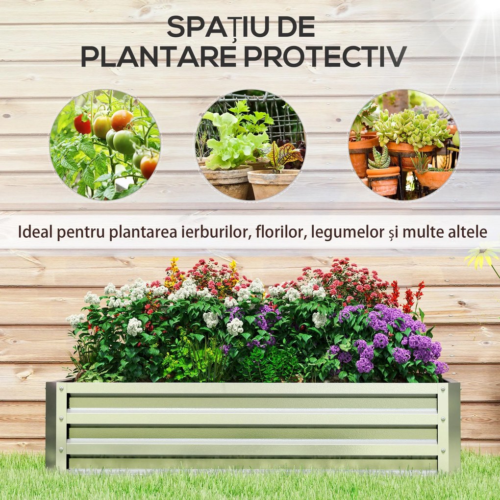 Outsunny 4' x 2' x 1' Pat de Gradina Galvanizat Inaltat, Cutie de Plantare din Metal Pat Inaltat pentru Legume, Flori, Plante si Plante Aromatice, Verde | Aosom Romania