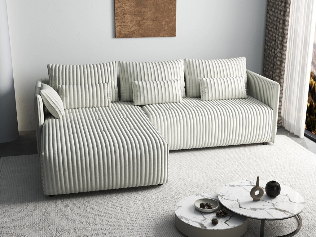 Colțar extensibil dumonde cu ladă de depozitare si sezut confortabil din spuma high-density, Malta Ambience White 235x185 cm