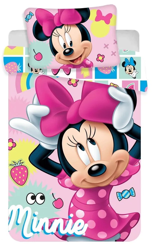 Lenjerie de pat pentru copii roz din bumbac pentru pătuț 100x135 cm Minnie "Sweet" – Jerry Fabrics