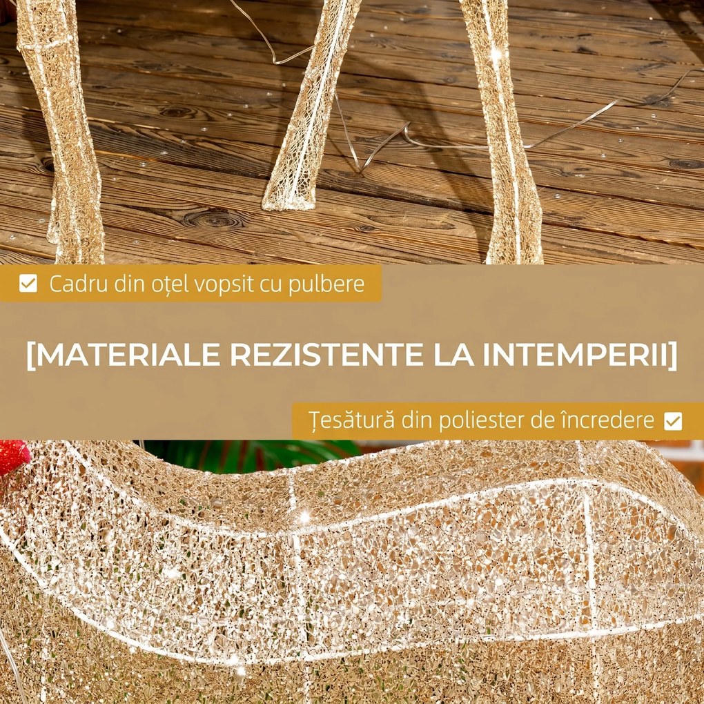 Outsunny Decorațiune de Crăciun pentru Exterior, Ren cu 137 de Lumini LED, pentru Casă și Grădină, Auriu | Aosom Romania