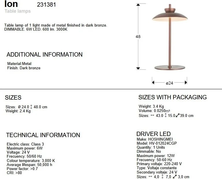 Veioza LED design modern Ion bronz
