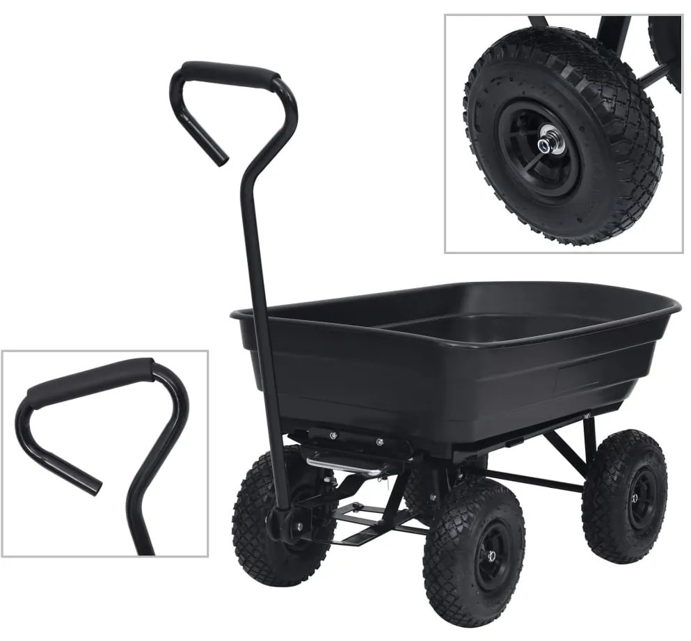 vidaXL Cărucior manual de grădină basculabil, negru, 300 kg, 75 L