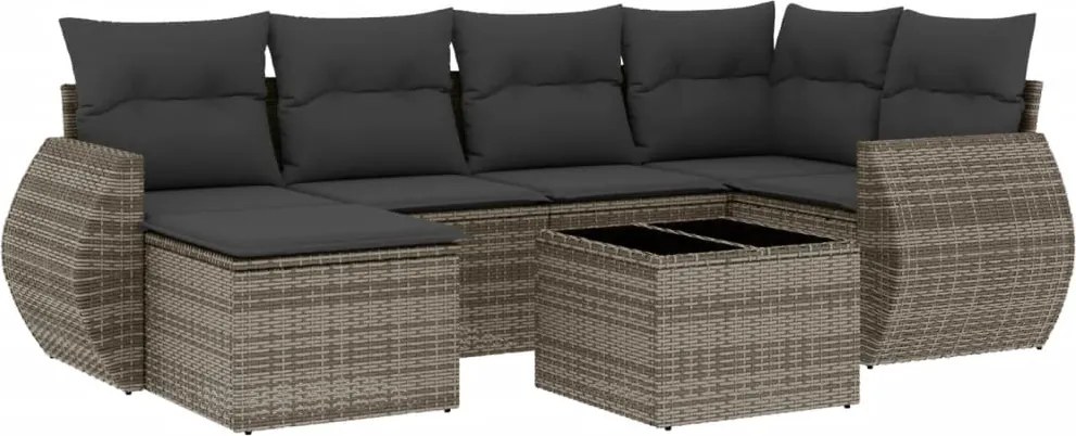 vidaXL Set canapele de grădină, 7 piese, cu perne, gri, poliratan