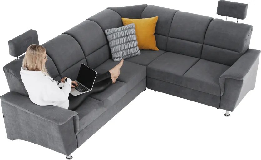 Colţar extensibil, material textil gri, model dreapta, SANTIAGO