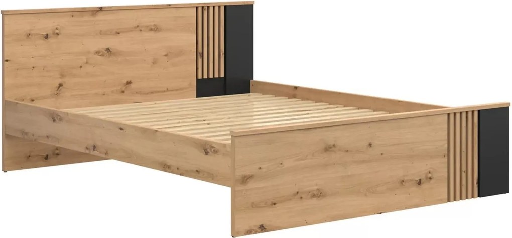 Cadru pat VABRES 160x200, stejar artisan/negru mat, PAL melaminat