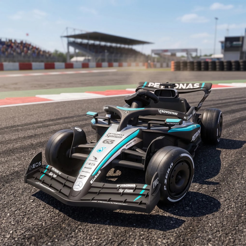 AIYAPLAY Mașină Electrică Pentru Copii Mercedes-AMG PETRONAS F1, 12V, Telecomandă, PP, Plastic, 123x66x39 cm, Negru | Aosom Romania