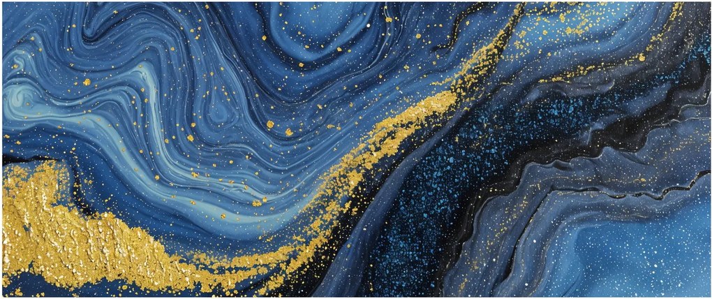 Tablou - Abstracție albastru-aurie (120x50 cm)
