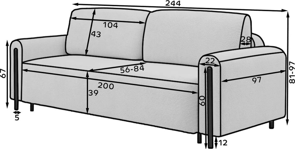 Canapea lemn masiv CosmoFlex Extensibila Material Jaffray 01 Baza Neagra