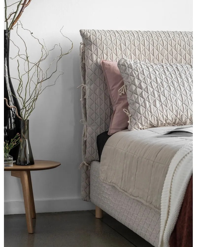 Pat bej tapițat de o persoană și somieră 90x200 cm Sleepy Luna – Miuform