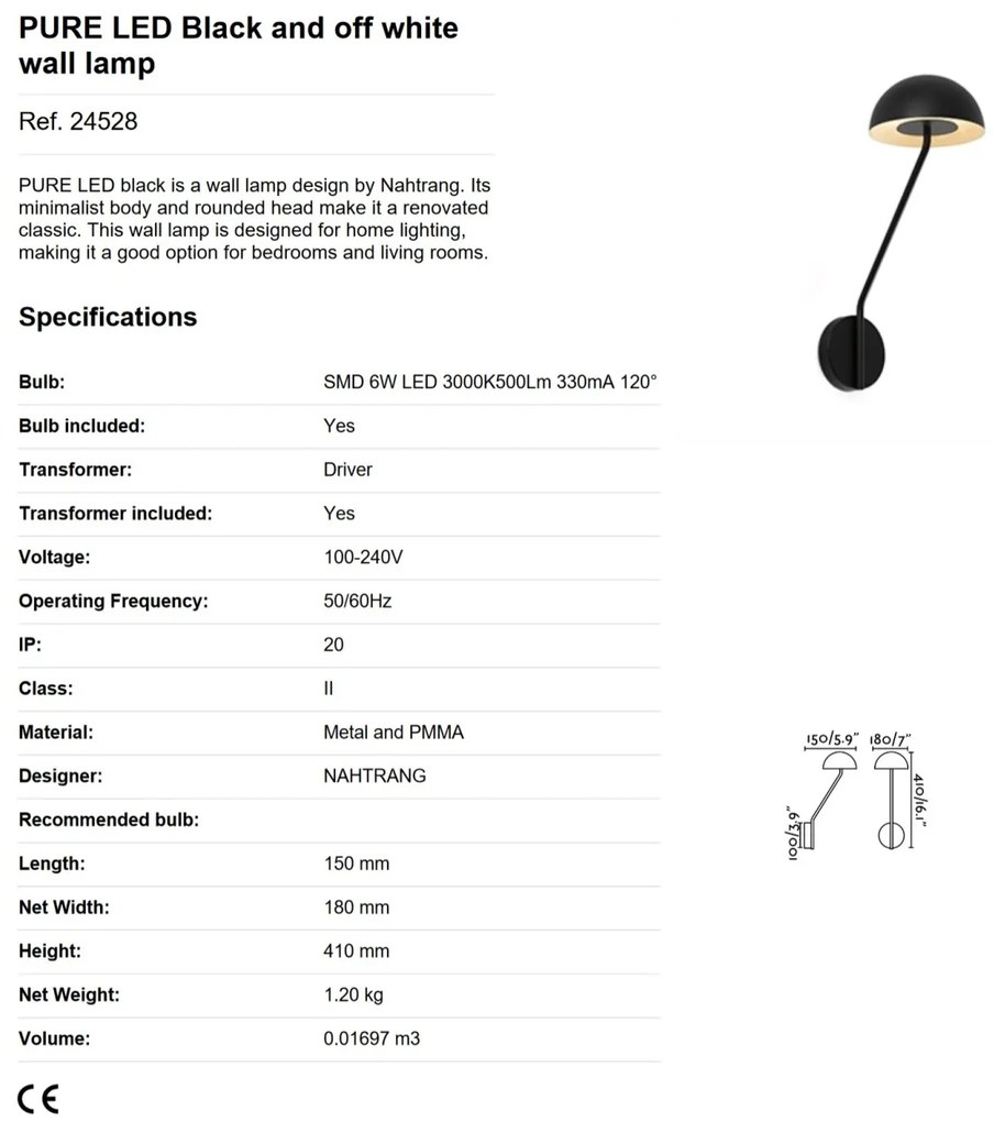 Aplica LED design minimalist PURE neagra