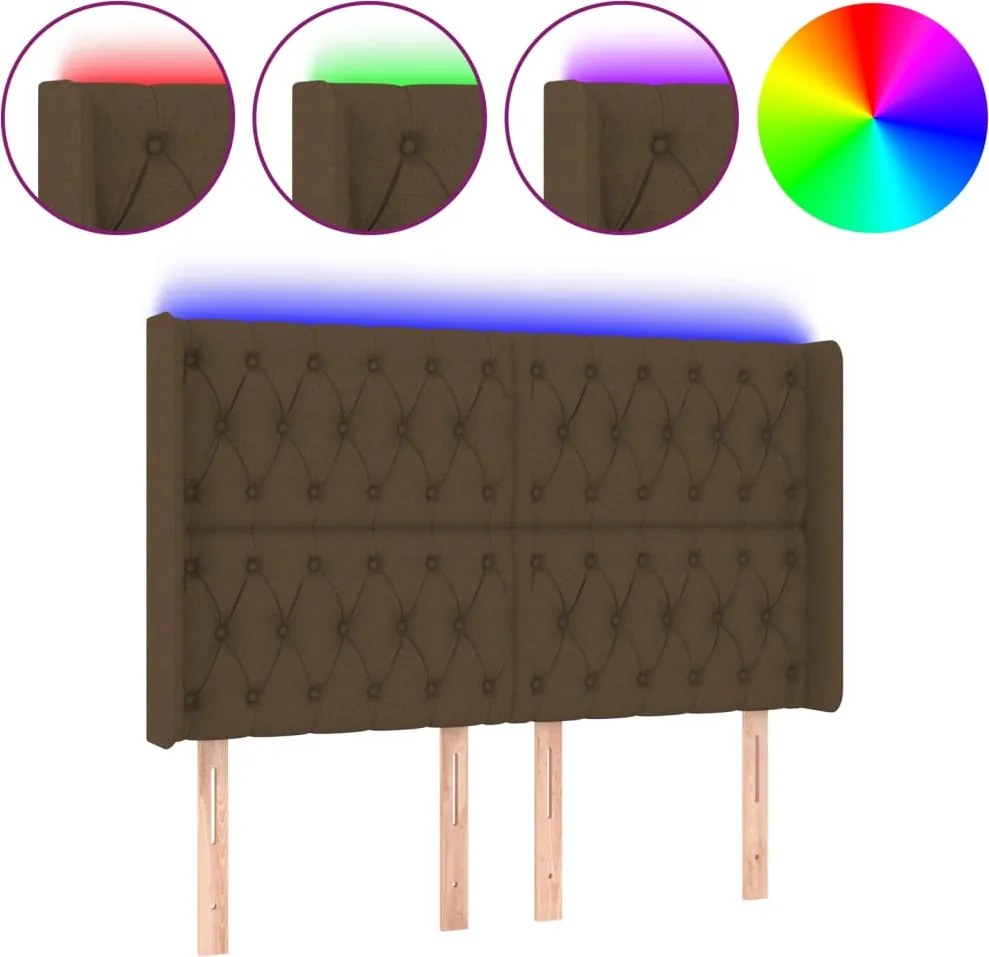 vidaXL Tăblie de pat cu LED, maro închis, 147x16x118/128 cm, textil